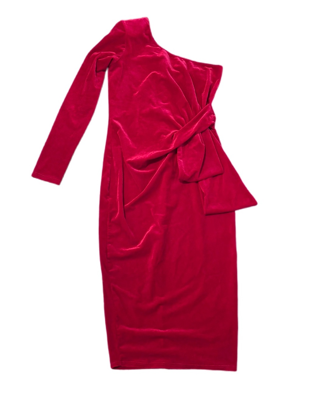 Day & Night Red Velvet One Shoulder Draped Midi Dress - Size Medium